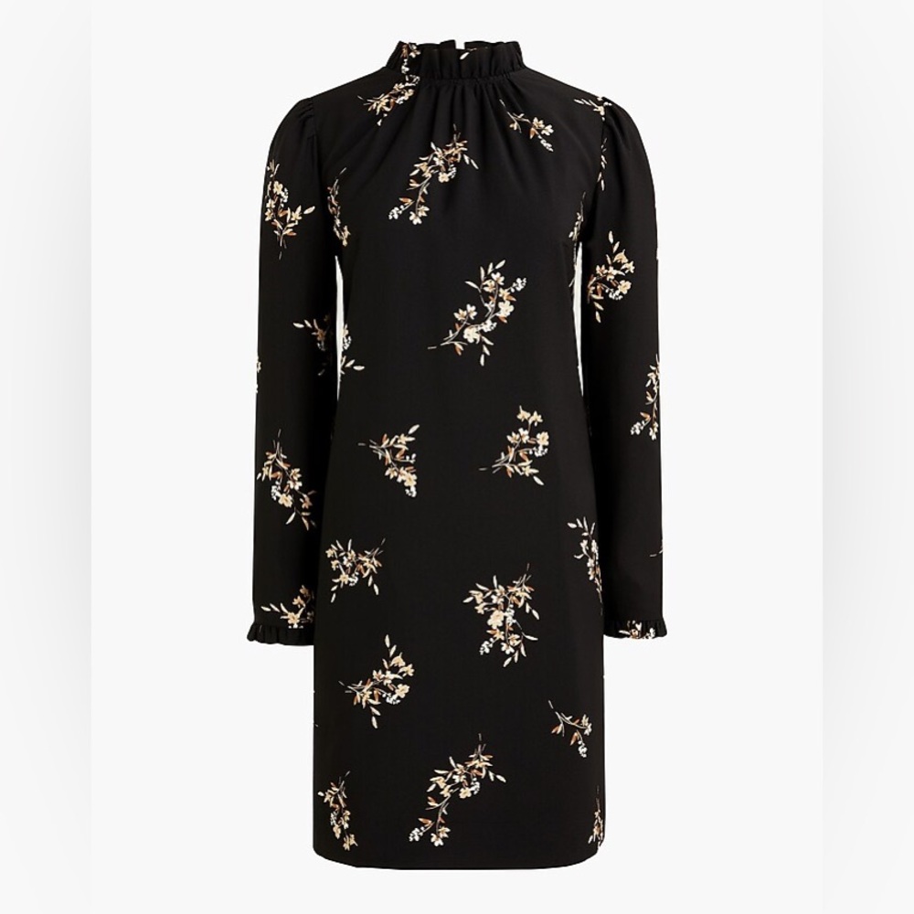 J. Crew Floral Printed Ruffle Neck Shift Dress